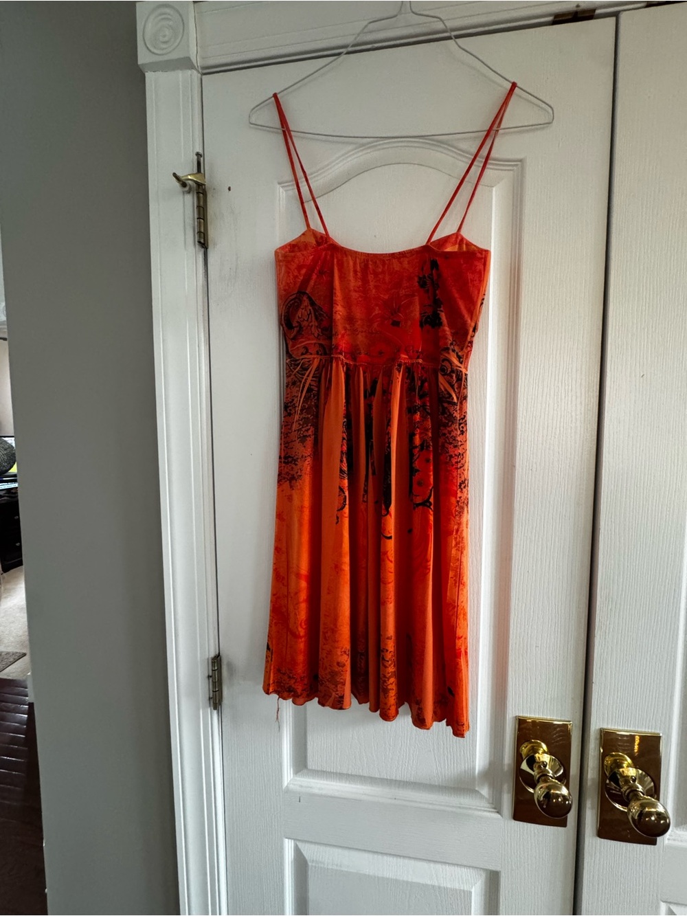 Trixxi Vibrant Orange Printed Spaghetti-Strap Mini Dress